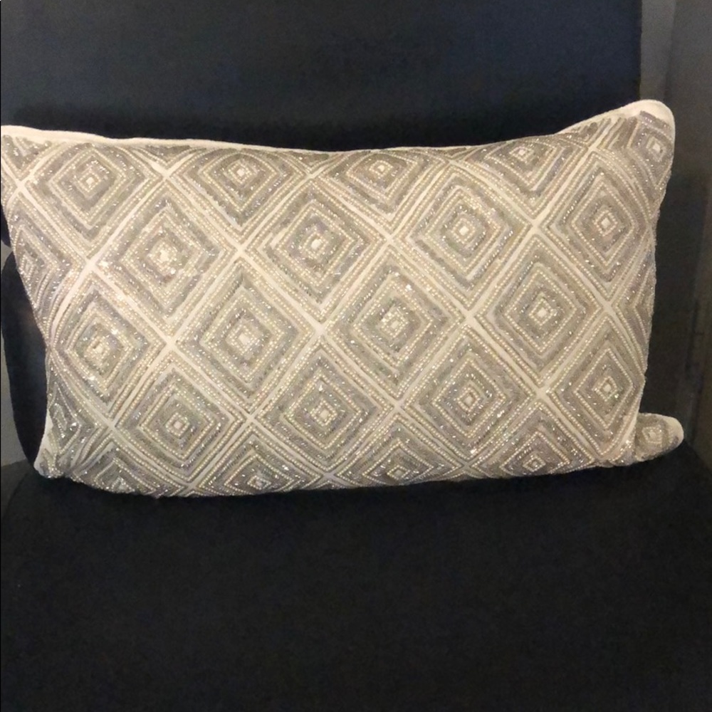 Beaded throw pillow - white and silver